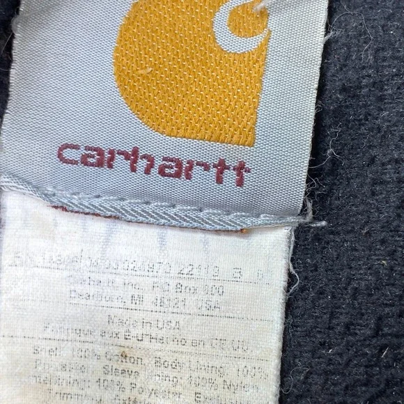 Carhartt Mens Tan Canvas Hooded Work Jacket Lined Full Zip Distressed Size M